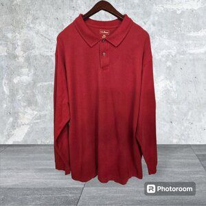 Men's L L Bean Long Sleeve Polo Burgundy Size XXL Collar 2 Button Close EUC